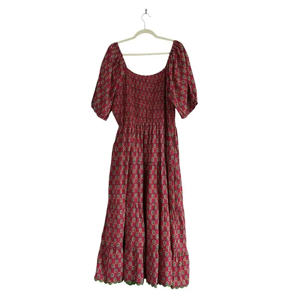 Anthropologie LEA Smocked Floral Cotton Maxi Dress Pockets 1X Country Chic Boho - Picture 4 of 8